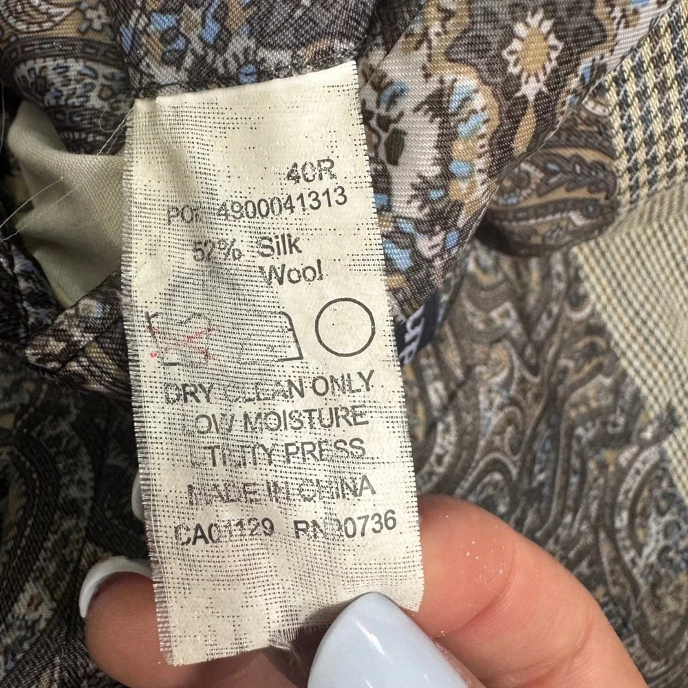 Ralph Lauren Silk Wool Houndstooth‎ Blazer Grey Blue 40R Dillard's Sport Coat